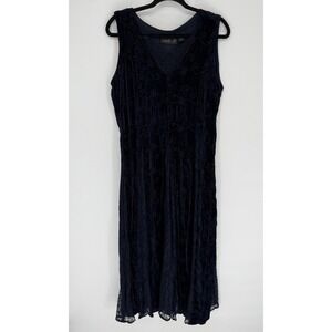 Lola P.‎ Dress Womens Large Navy Velvet Floral Lace Maxi Sleeveless Whimsy Goth